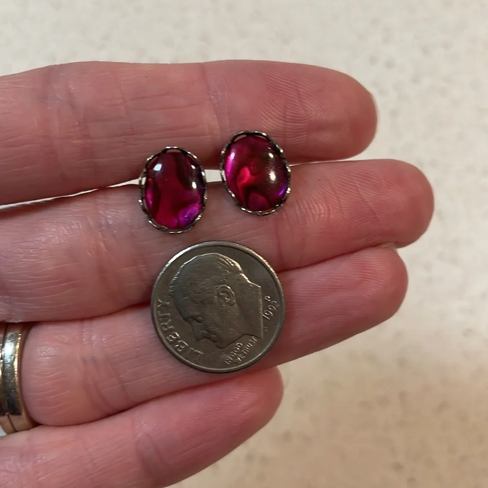Vintage purple amethyst oval stud earrings